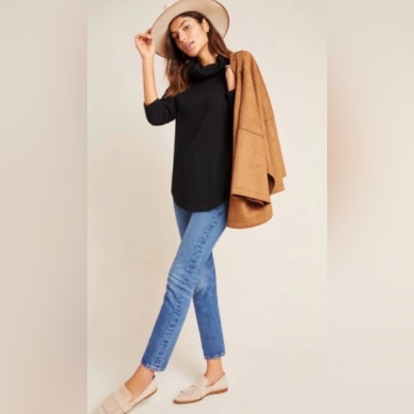 Maeve Sweaters - MAEVE Ainsley Waffle Knit Thermal Pullover Turtleneck Sweater Black Women's S